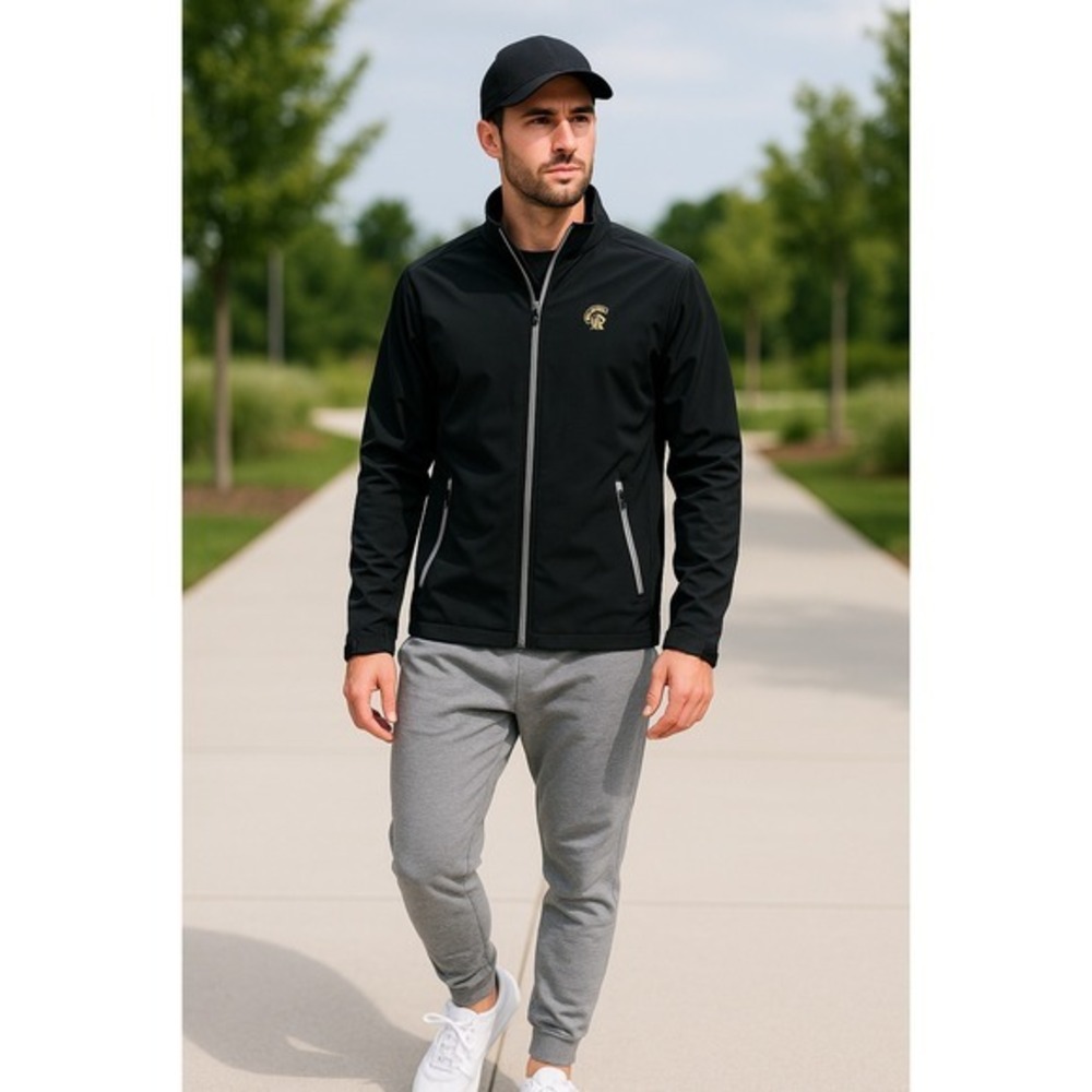 Swannies Mens Black Full Zip Softshell Golf Jacket Gold Spartan Logo S Outdoor